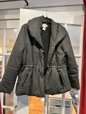 LOFT Dark Gray Quilted Hooded Puffer Jacket
